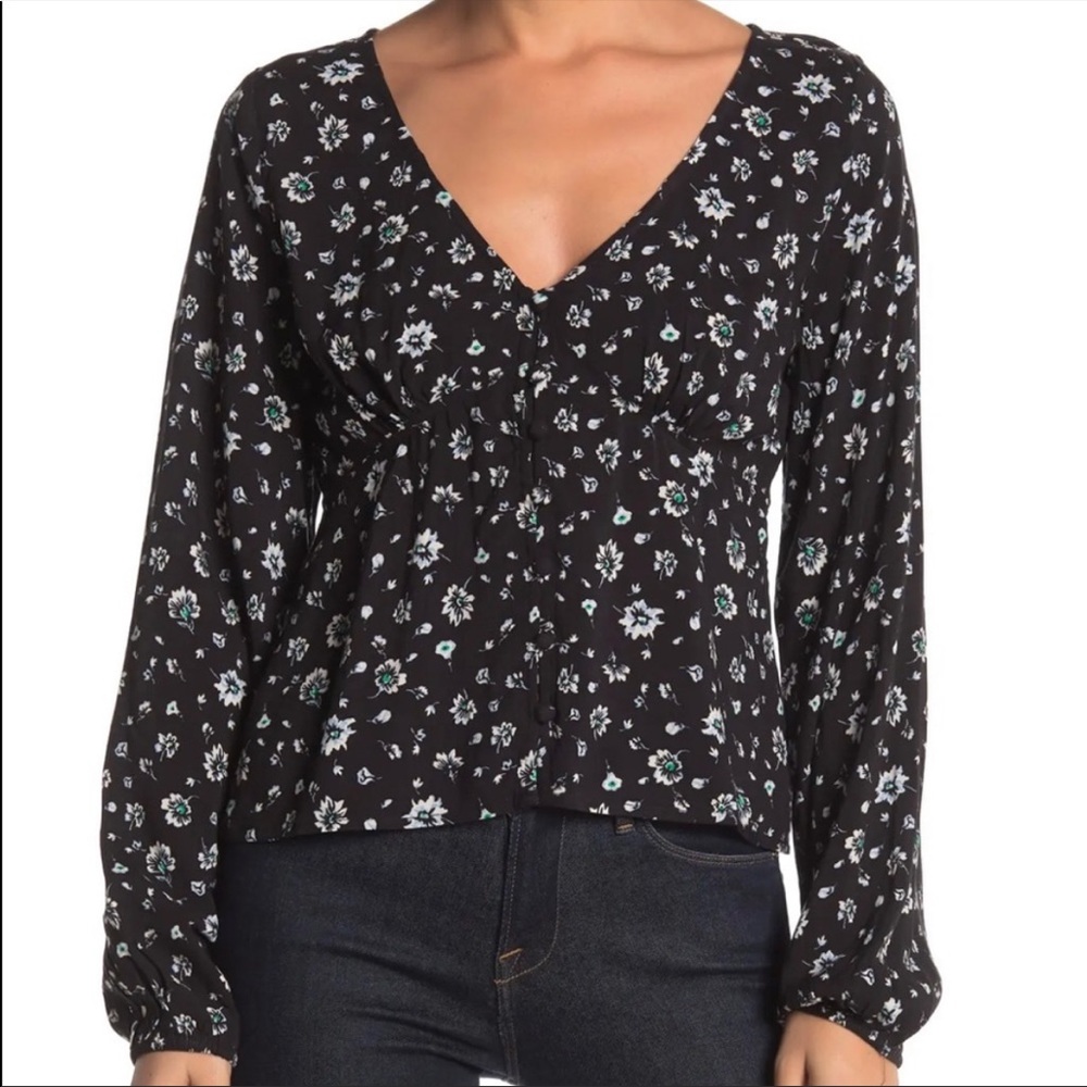 Abound Floral Print Long Sleeve Shirred Top XS